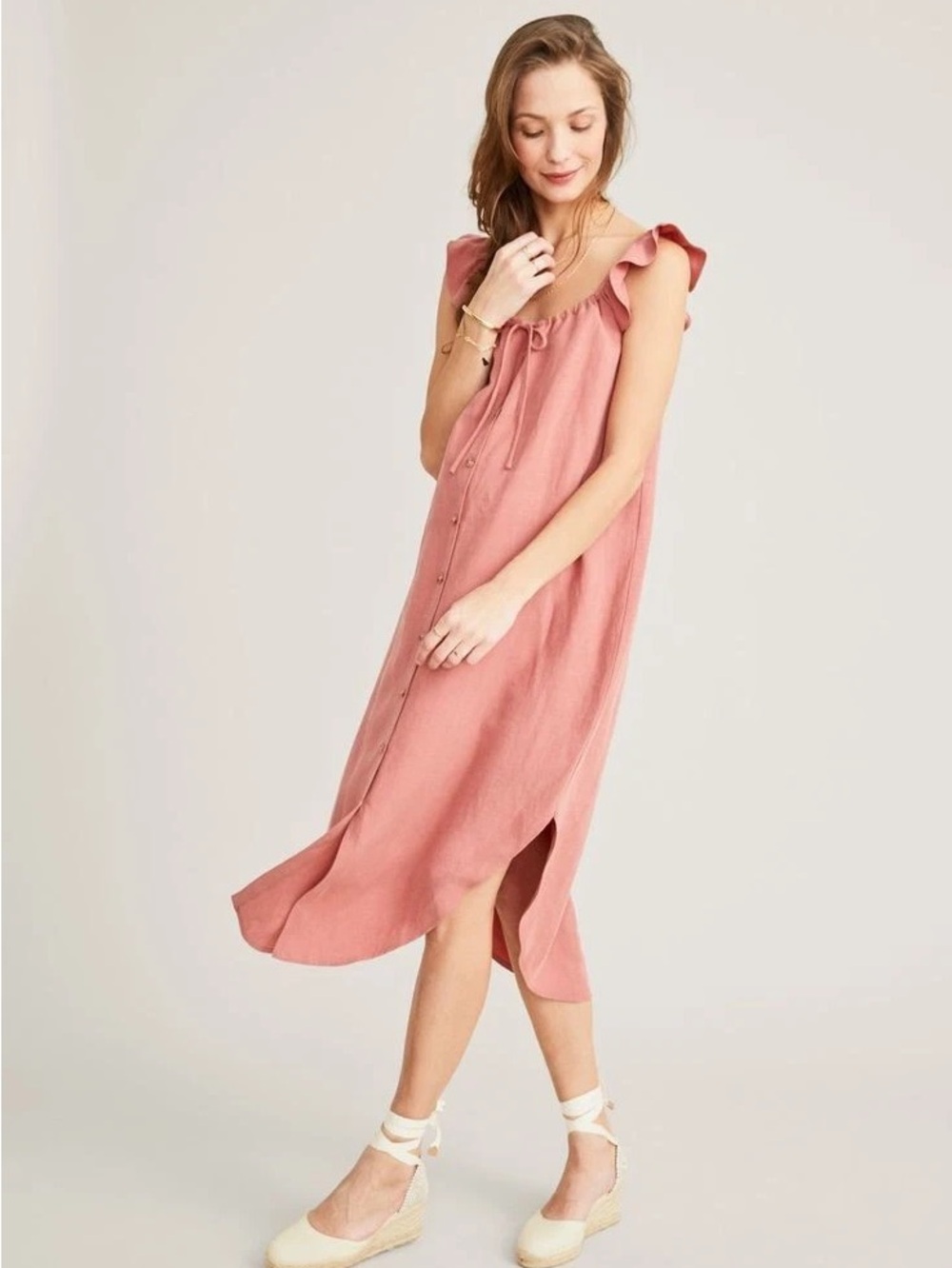 HATCH "Jenna" Sleeveless Ruffle Midi Dress in Dusty Rose, sz 1 (small)